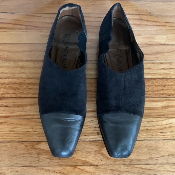 YVES SAINT LAURENT Grey Leather Cap-toe Flats - Picture 1 of 13